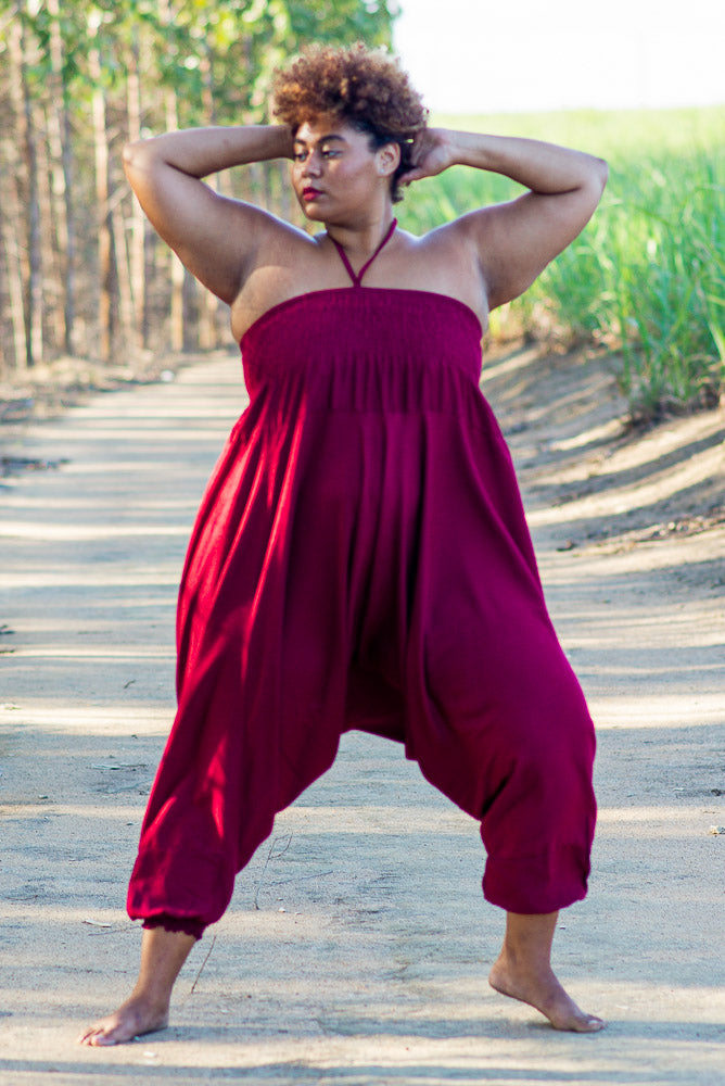 Plus Size Solid Burgundy Harem Pants – Hippie Pants - Main Image