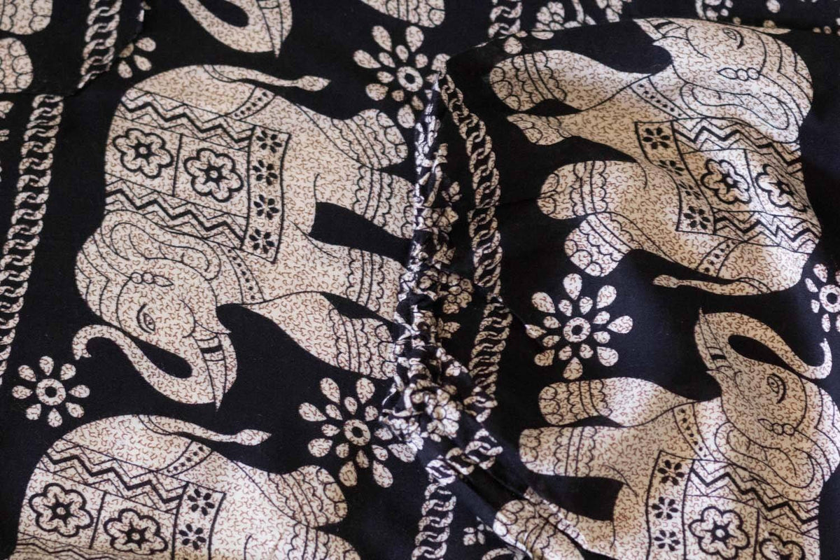 Ethnic Beauty Straight Rayon Pants with Folk Print, Black
