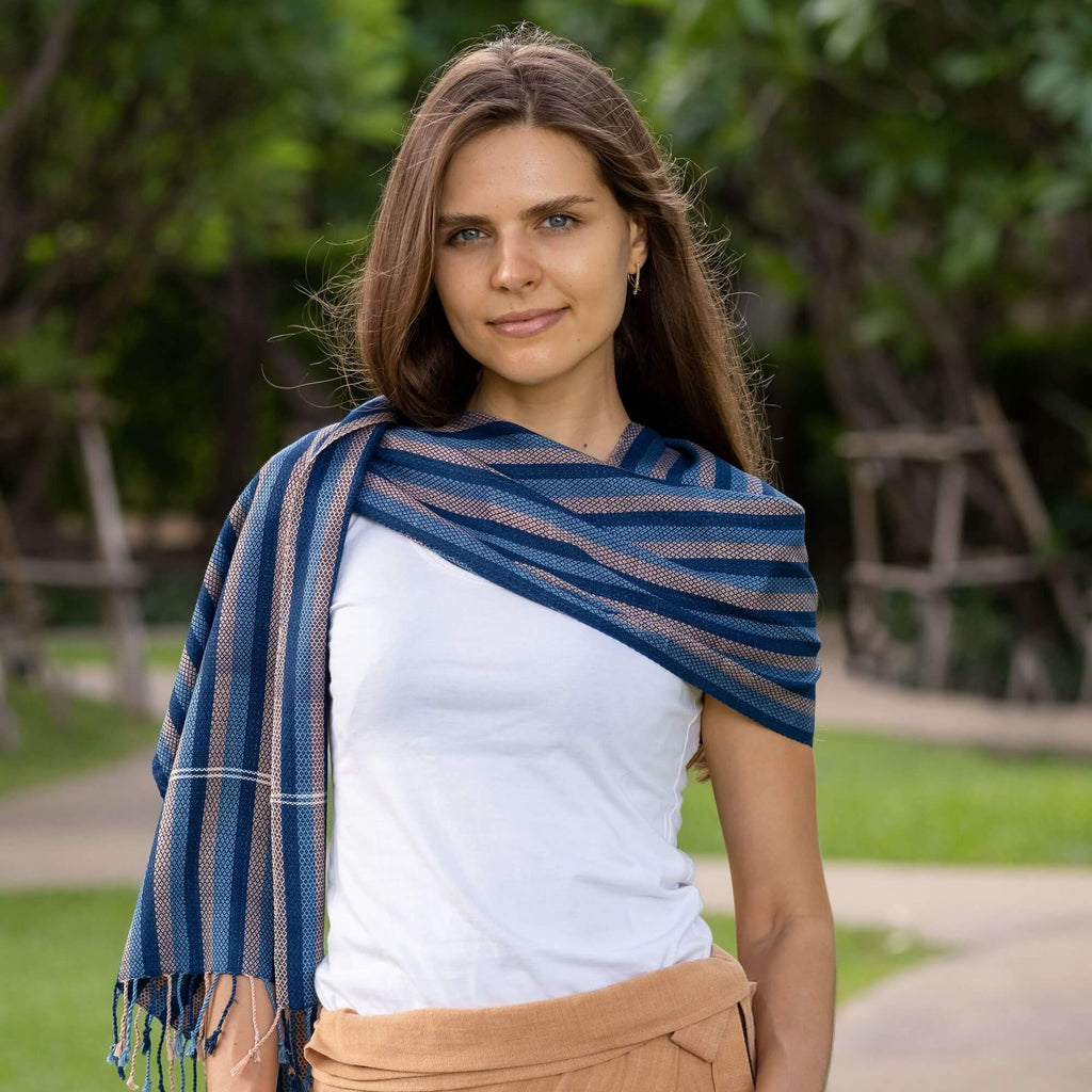 Indigo striped scarf for women
