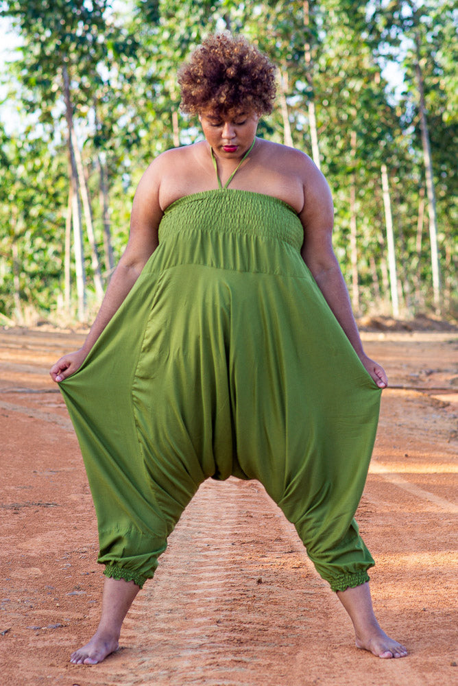 Plus Size Solid Olive Green Harem Pants