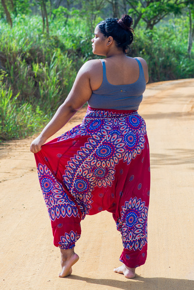 Plus Size Red Lotus Print Harem Pants – Hippie - Main Image