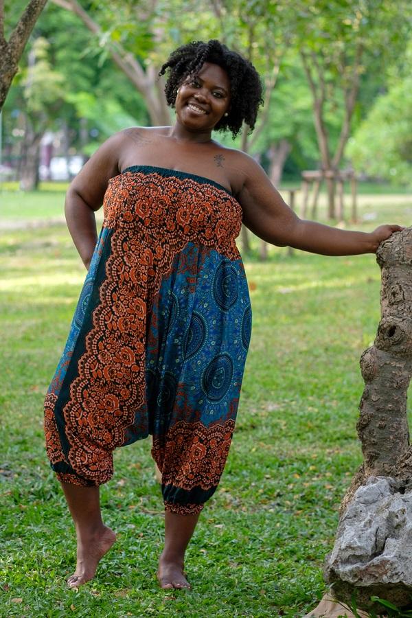 Plus Size Orange Blossom Print Harem Pants | HippiePants.com