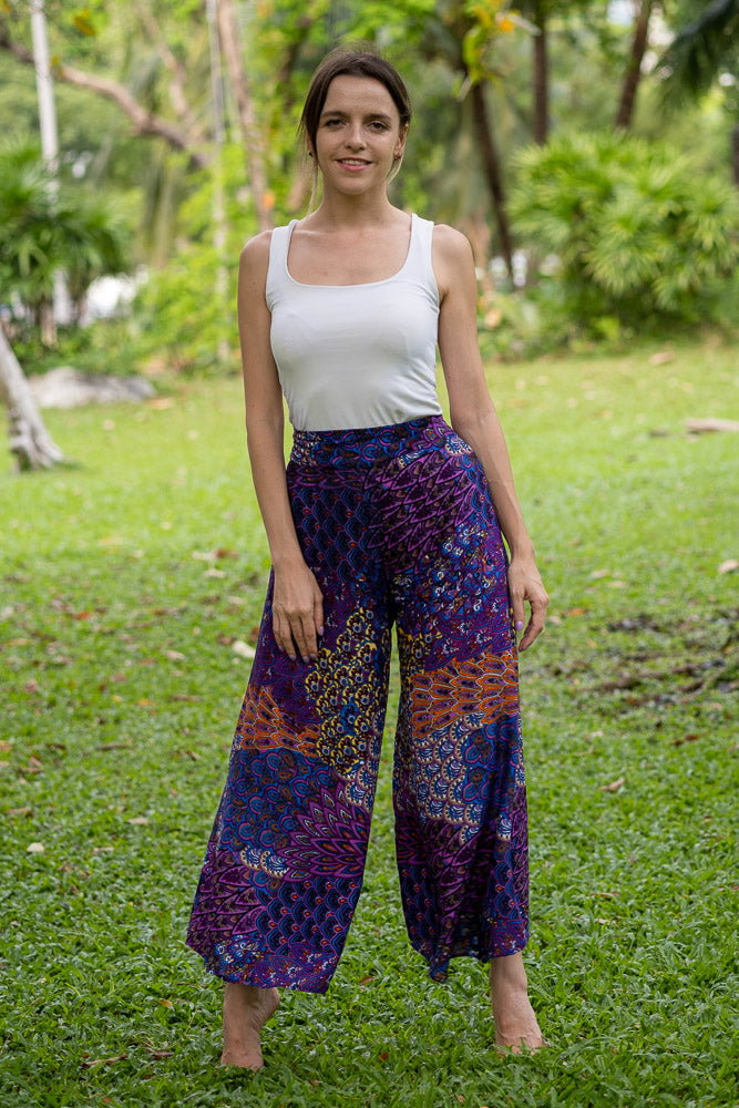 Purple Bamboo Rayon Patterned Palazzo Pants
