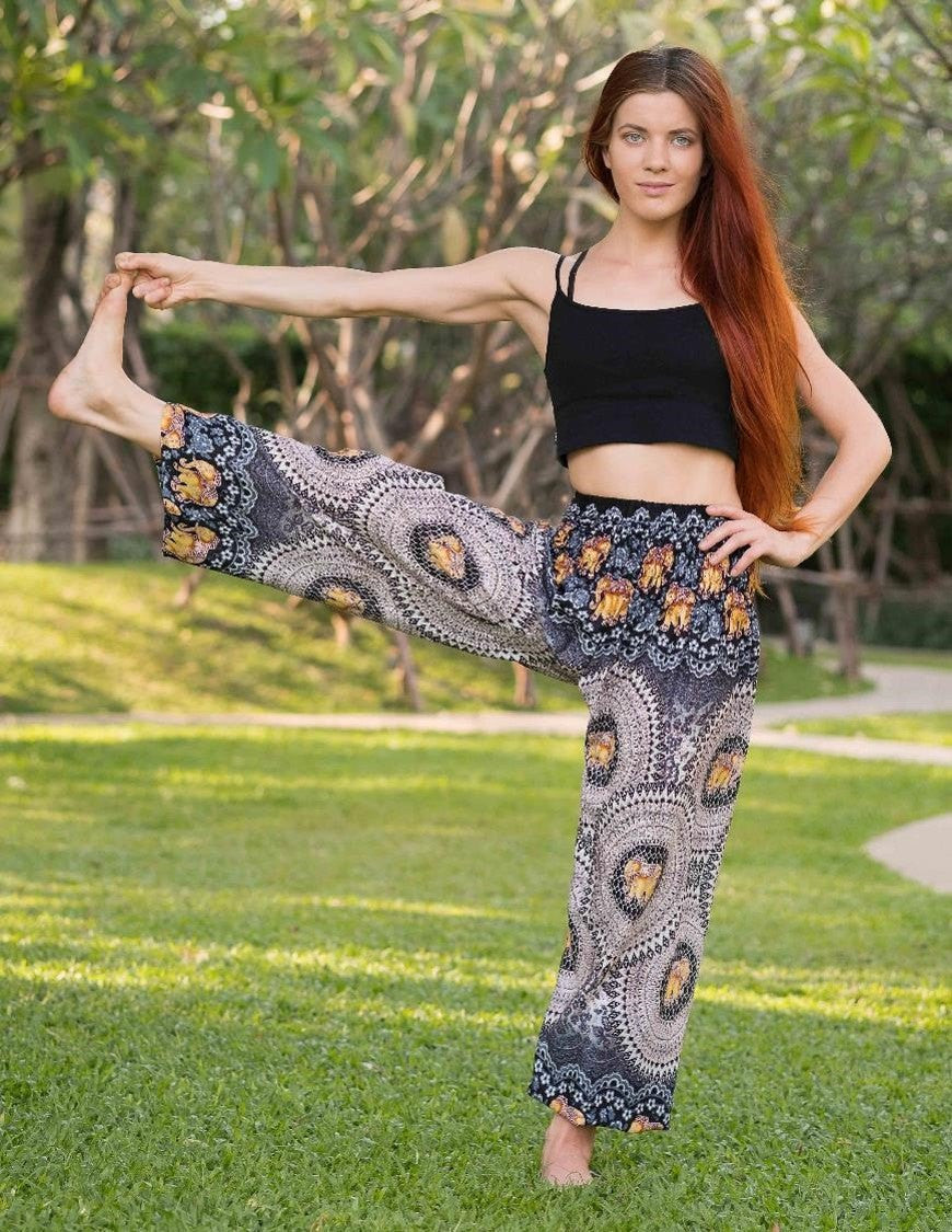 Gray Elephant Print Flowy Yoga Pants | Hippie-Pants.com – Hippie Pants