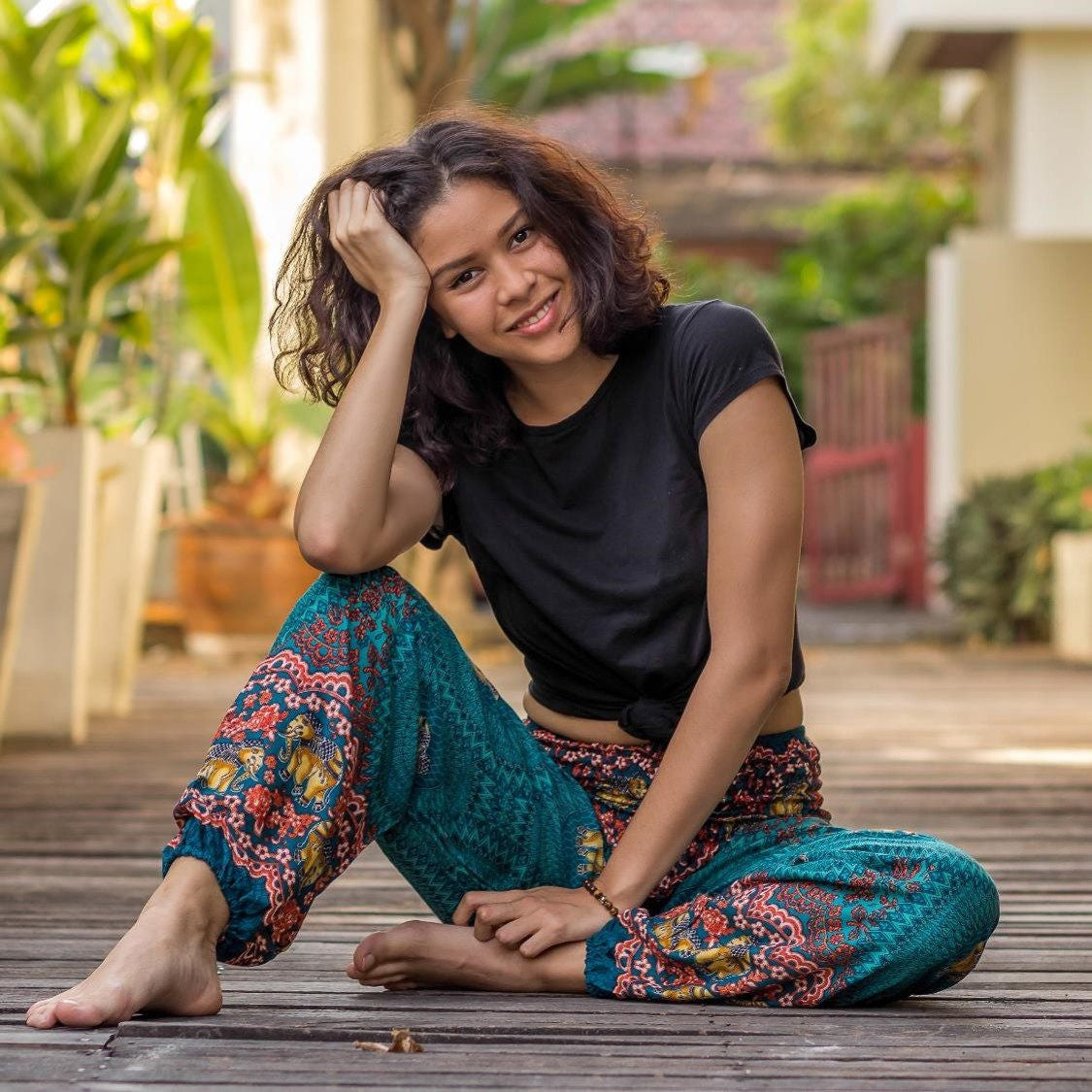 Teal Elephant Print Flowy Yoga Pants | Hippie-Pants.com – Hippie Pants