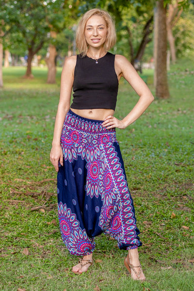 Lu's Chic Women's Thai Harem Pants Bohemian Yoga Pants Indian Loose Summer  Boho Hippie Pants Style4 6-8