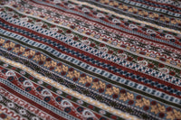 Multicolor rayon wide-leg pants fabric with geometric stripe and border pattern