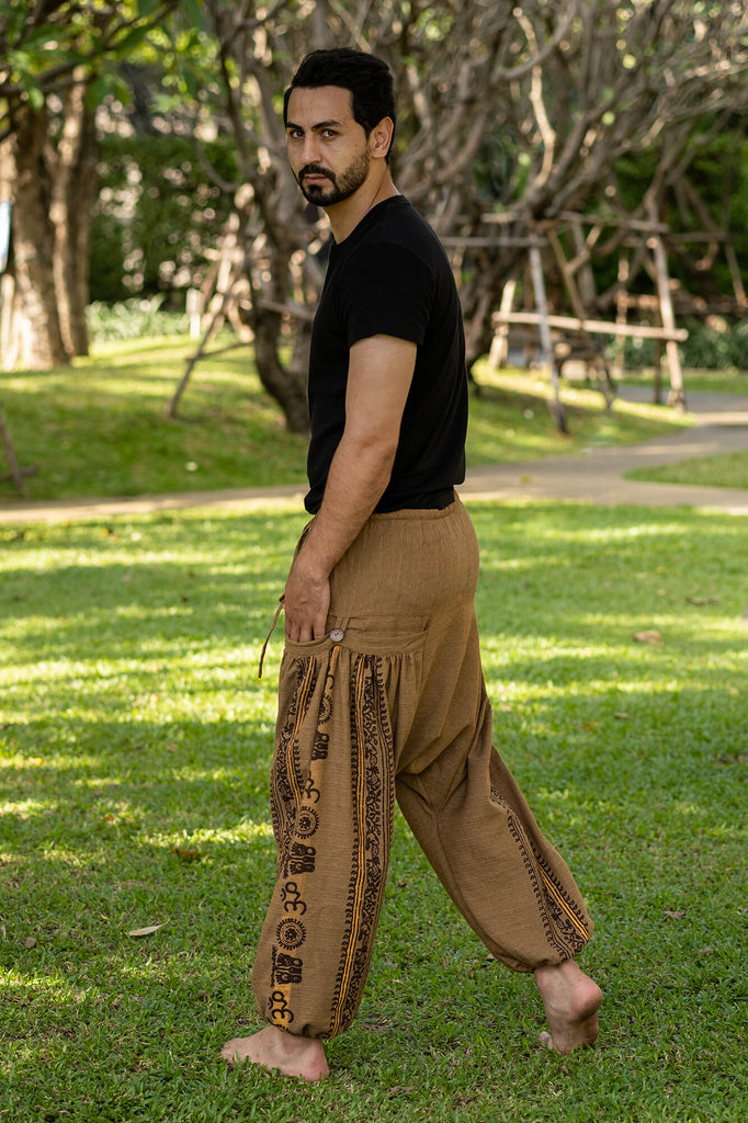 Beige Cotton Saruel Pants for men | Hippie-Pants.com – Hippie Pants