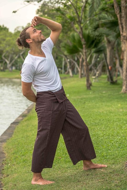 Pants Pattern Linen Thai Fisherman Pants Brown Long Cotton