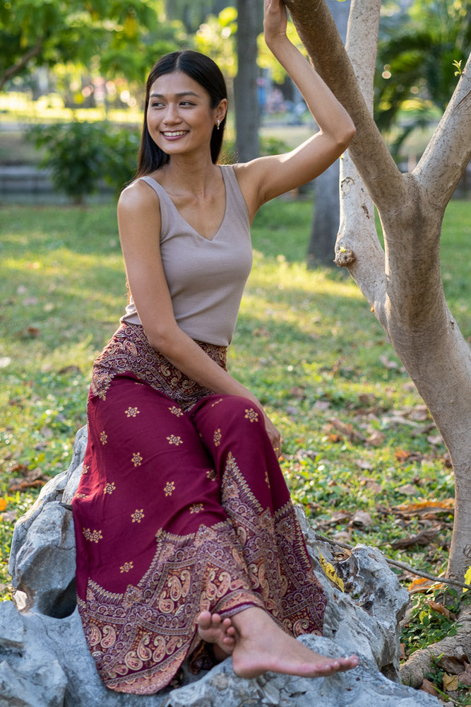 Burgundy Palazzo Star Pants Palazzo Hippie Pants 