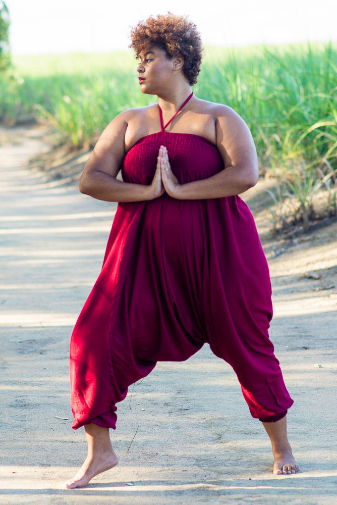 Plus Size Solid Burgundy Harem Pants