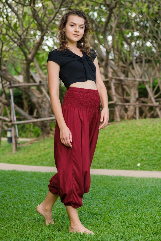 Red Bamboo Rayon Harem Pants from Thailand