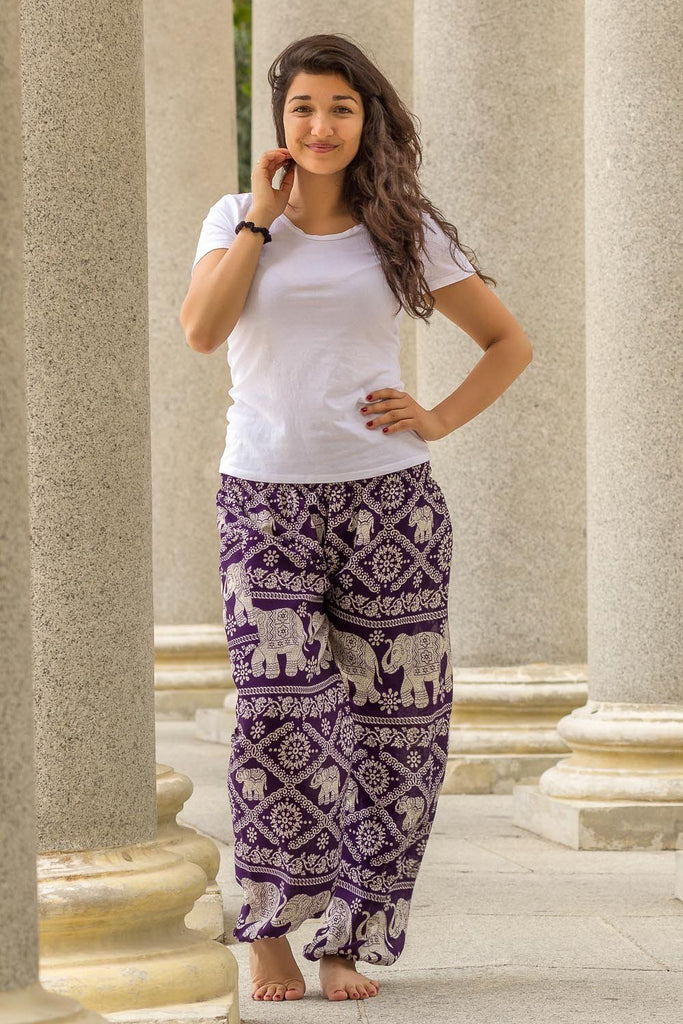 Freesize Elephant Print Harem Trouser | Trousers & Leggings | Clothing |  Namaste Fair Trade | Namaste-UK Ltd