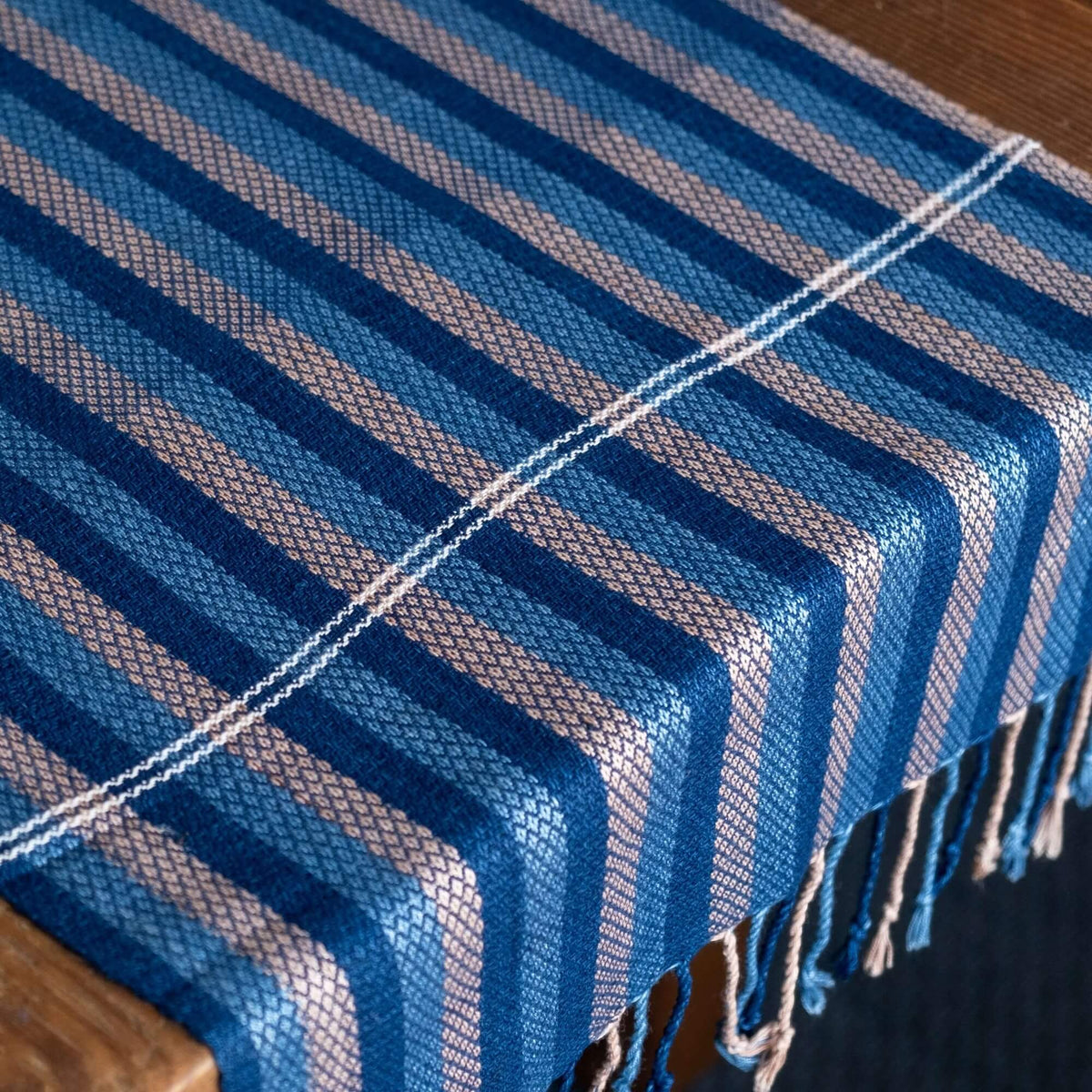 Indigo striped table runner