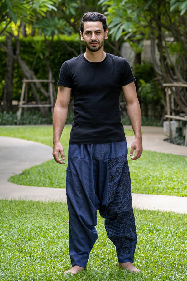 ✓ Boho Style High Waist Petrol Cotton Pants for Men  Sustanaible  Fashion【Wynwood Tribe】 – wynwoodtribe