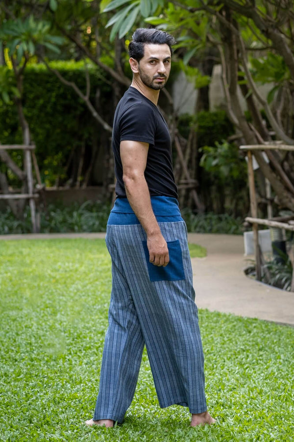 Men's Premium Indigo Striped Fisherman Pants Menswear Hippie Pants 