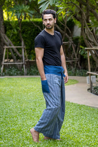 Men's Premium Indigo Striped Fisherman Pants Menswear Hippie Pants 