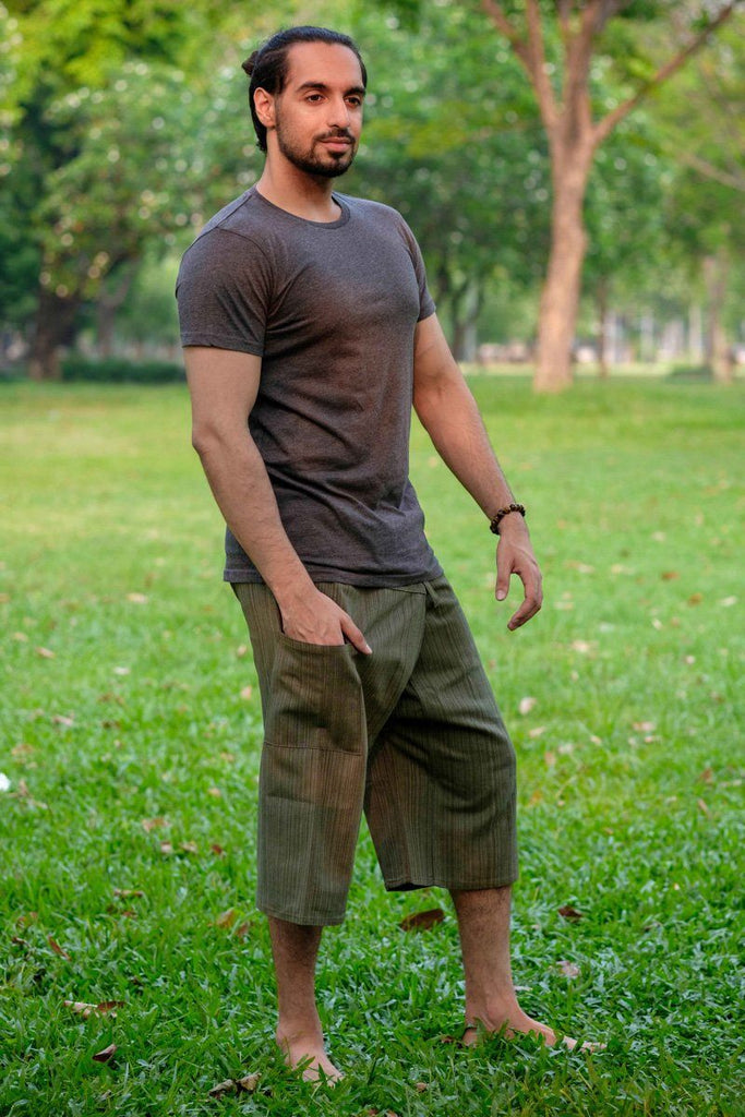 Men's Olive Green Fisherman Cotton Wrap Shorts