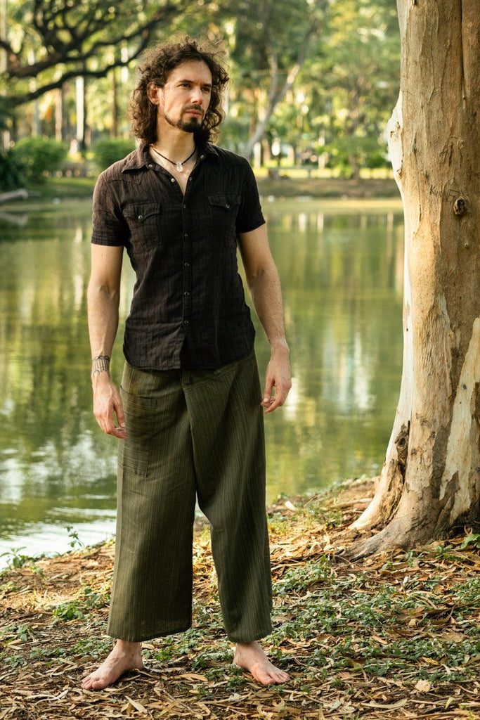Olive Green Long Cotton Fisherman Pants for Men