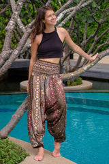 Olive Green Peacock Print Bamboo Rayon Harem Pants | Hippie-Pants