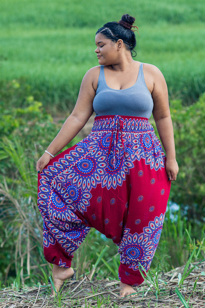 Plus Size Red Lotus Print Harem Pants – Hippie