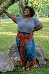 Plus Size Orange Blossom Print Harem Pants | HippiePants.com