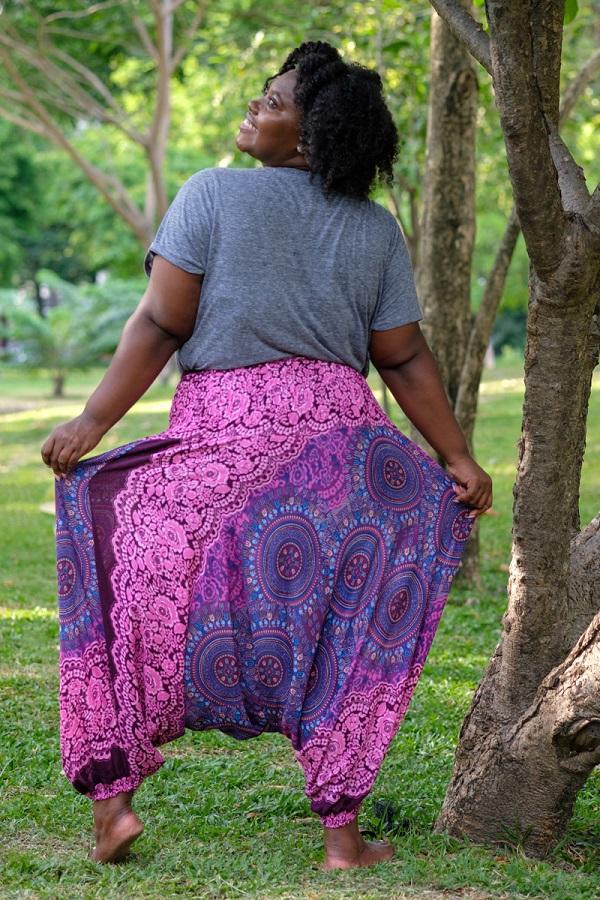 Plus Size Purple Blossom Print Harem Pants