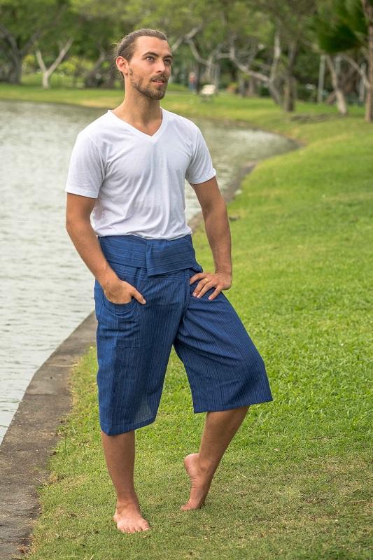 Men's Royal Blue Fisherman Cotton Wrap Shorts - Main Image