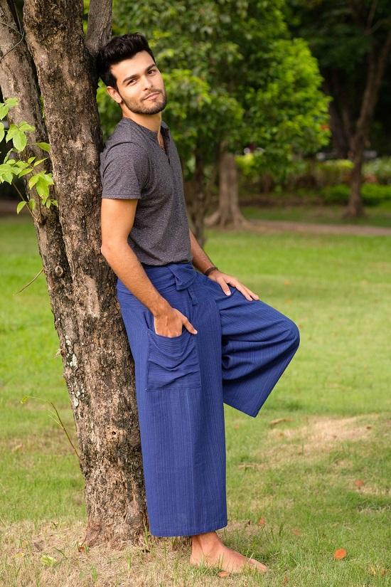 Royal Blue Long Cotton Fisherman Pants for Men 