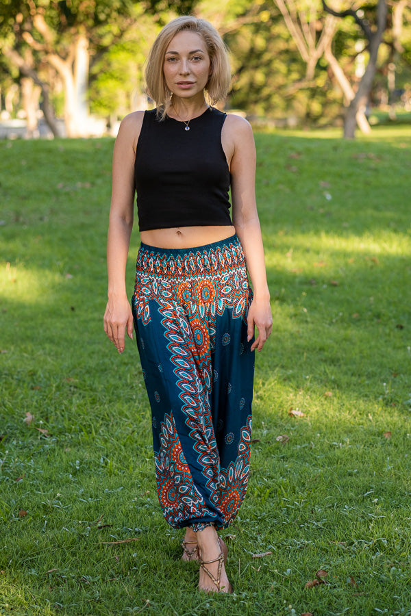 Teal Bamboo Rayon Lotus Harem Pants | Hippie-Pants.com – Hippie Pants