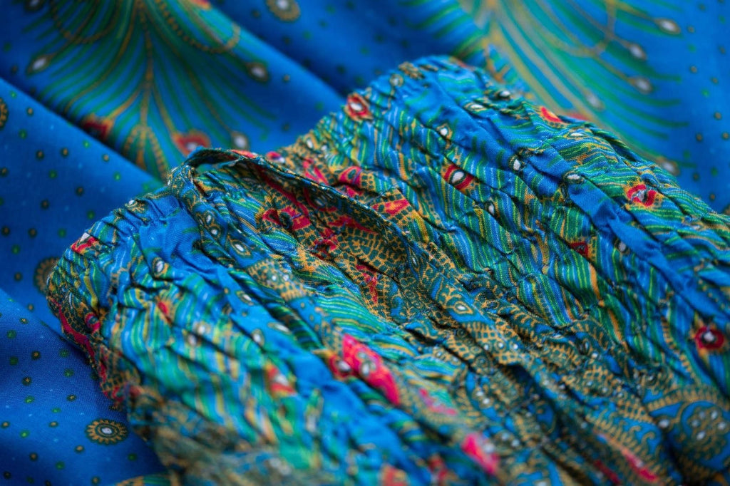 Blue Peacock Print Bamboo Rayon Harem Pants