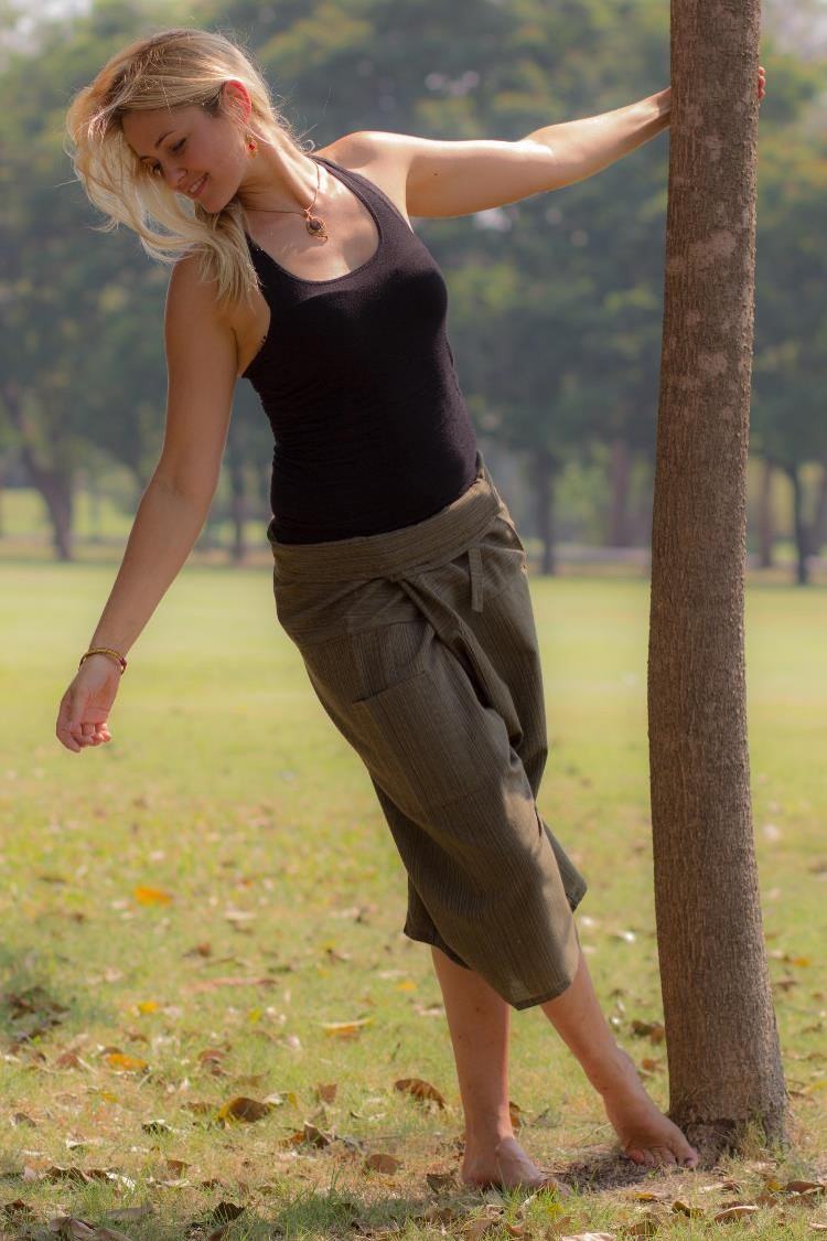 Olive Green 3/4 Fisherman Pants