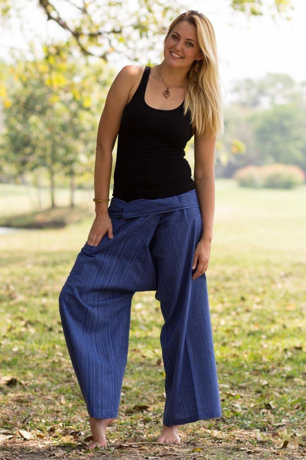 Blue Thai Fisherman Pants for Women Flowy Short Yoga Pants 3/4 Length  Cotton Trousers Comfy Maternity Dress Boho Harem Pants -  New Zealand