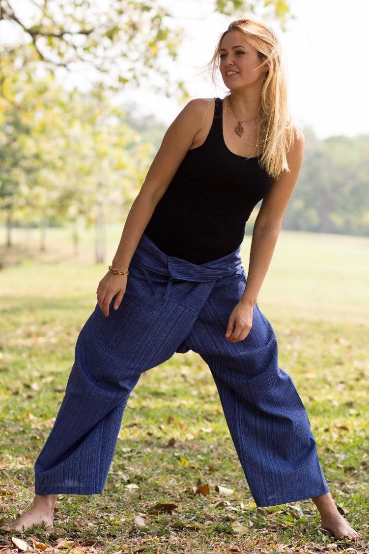 Standards & Practices Women's Linen-Cotton Wide Leg Yoga Pants With  Fold-over Elastic Waist